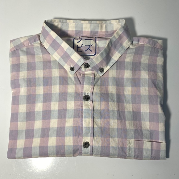 Japanese Koolbiz Button down shirt purple short sleeve XXL plaid - Picture 8 of 8